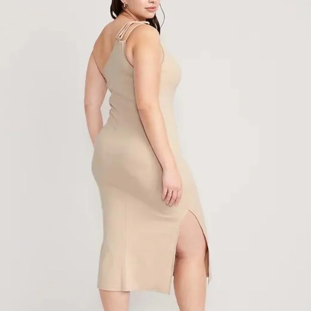 Old Navy Fitted One-Shoulder Double-Strap Rib-Knit Midi Dress for Women New - Picture 5 of 7